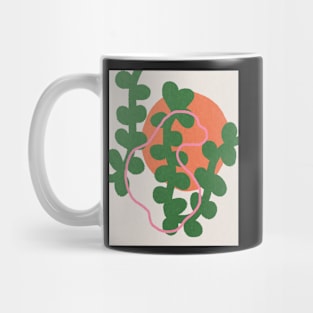 Pink line on green plant, Abstract art, Red sun Mug